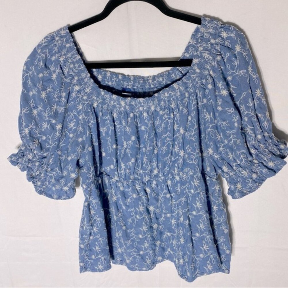 Old Navy Blue Embroidered Peasant Blouse